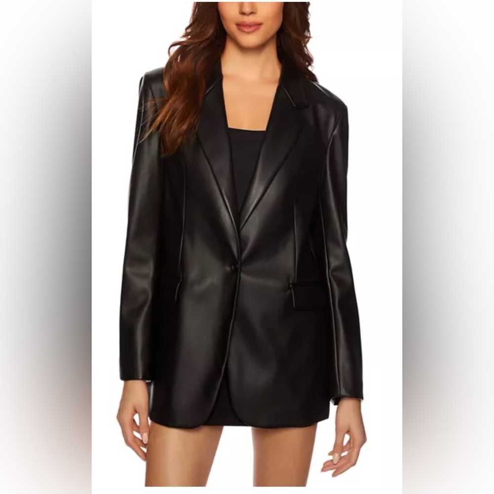 Susana Monaco Faux Leather Black Boyfriend Blazer Career Jacket Size Medium